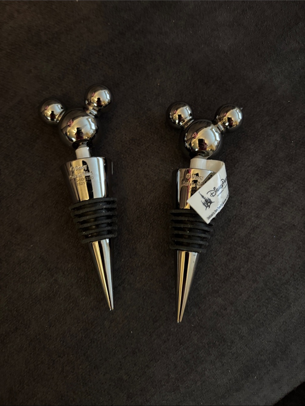 Disney Chrome Mickey Head Wine Stoppers with Black Rings - Set of 2